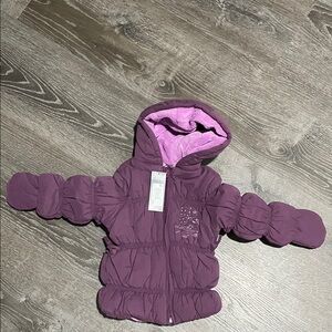 NWT 3 Pommes French Designer Purple Hooded & Mittens Super Warm Coat